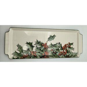 Le Houx Gien France Ceramic Sandwich Tray Holly Berry Design 15" X 6" Ivory & Gr